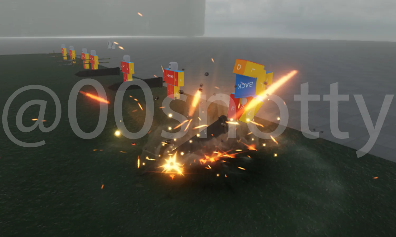 Sparks and embers from a ground impact